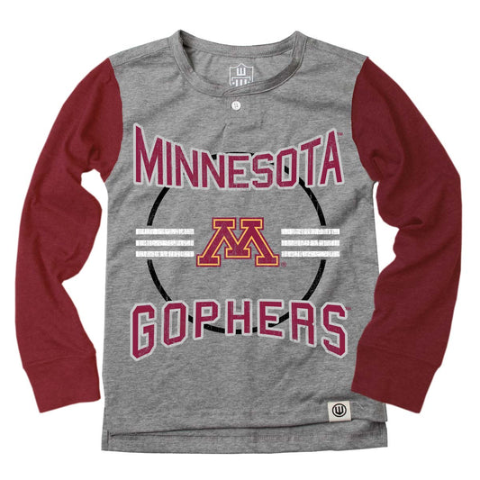 Minnesota Golden Gophers Youth Boys Long Sleeve Baseball Henley