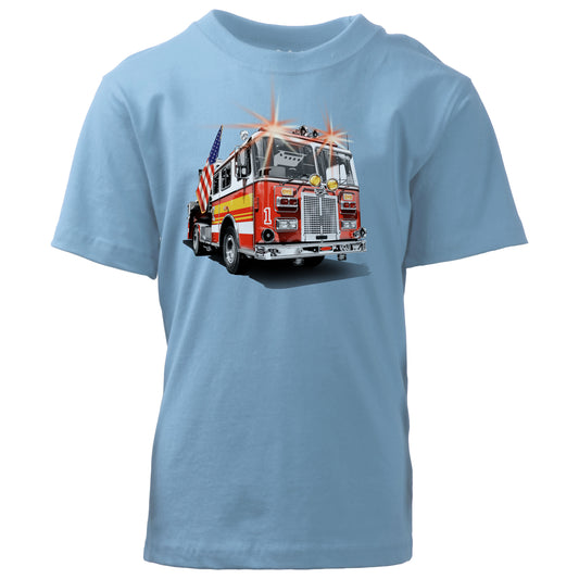 Youth Boys Fire Truck SS Tee - Blue