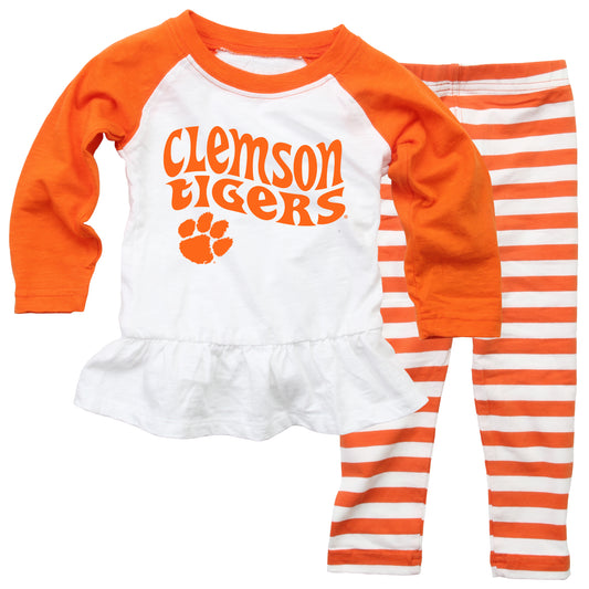 Clemson Tigers NCAA Infant Girls Ruffle Raglan Set
