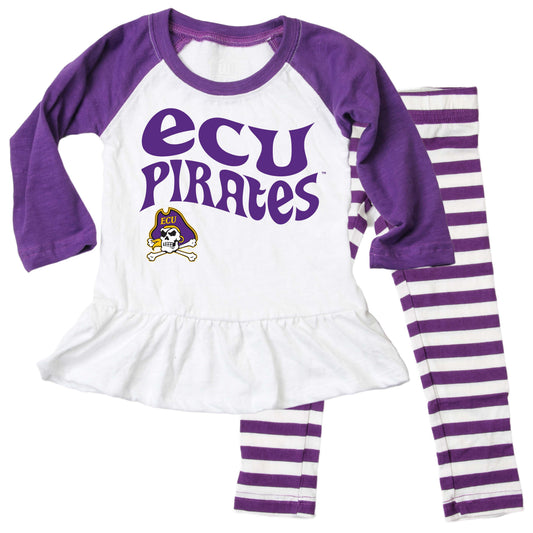 NCAA Infant Girls Ruffle Raglan Set-East Carolina Pirates