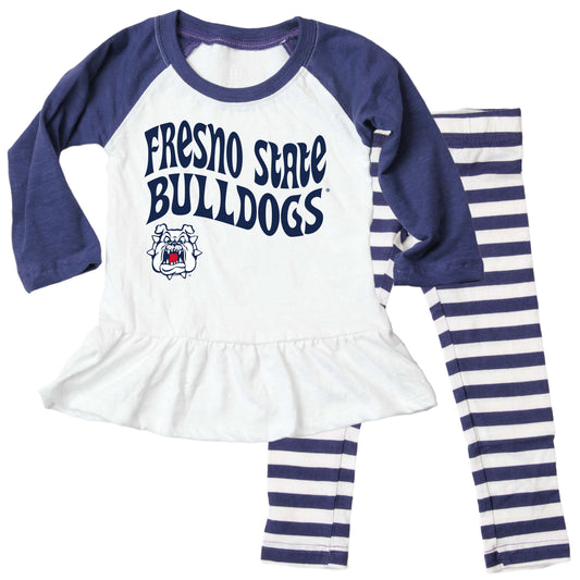 Fresno State Bulldogs NCAA Infant Girls Ruffle Raglan Set