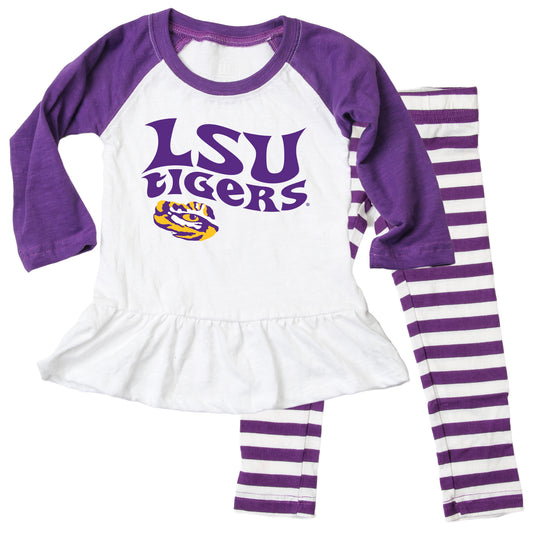LSU Tigers NCAA Infant Girls Ruffle Raglan Set