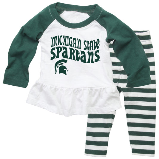Michigan State Spartans NCAA Infant Girls Ruffle Raglan Set