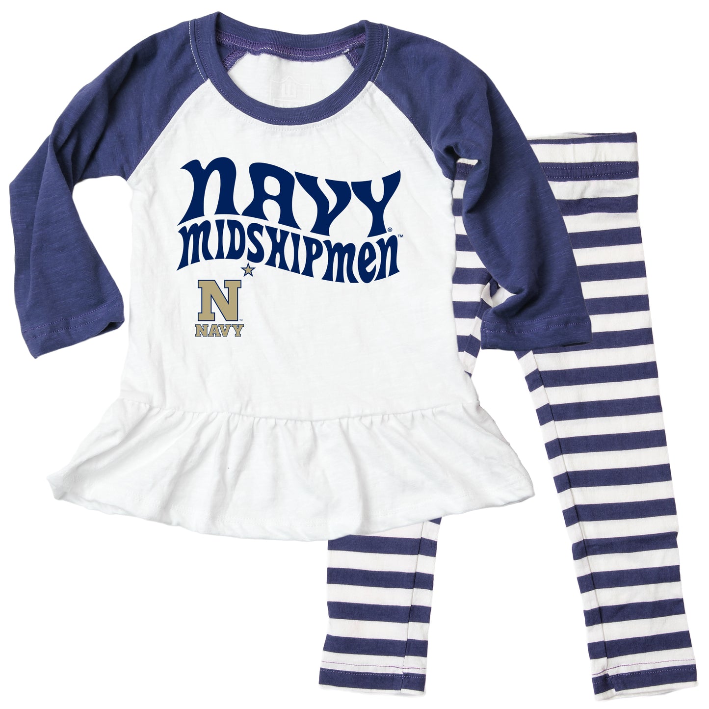 Navy Midshipmen NCAA Infant Girls Ruffle Raglan Set