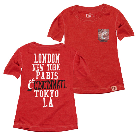 Cincinnati Bearcats Youth Girls Sparkle Pocket Tee