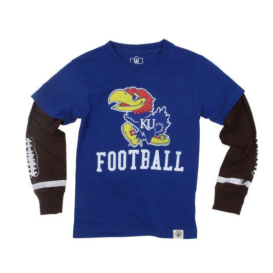 Kansas Jayhawks Youth Fball Sleeve 2 in 1 Tee