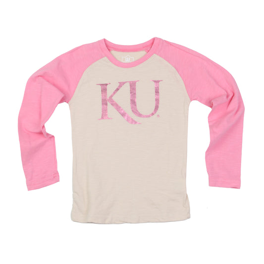 Kansas Jayhawks Youth Girls Foil Slub Raglan