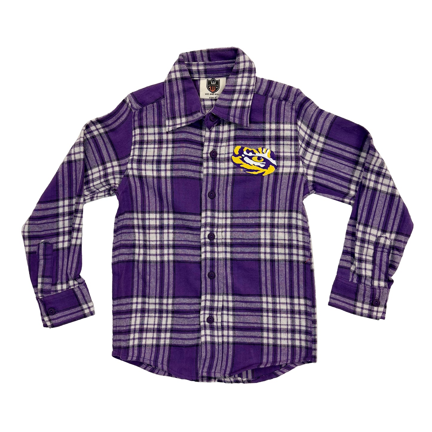 LSU Tigers Youth Boys Brushed Plaid LS Shirt