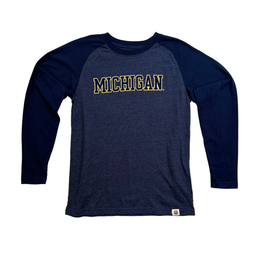 Michigan Wolverines Youth Heathered LS Raglan