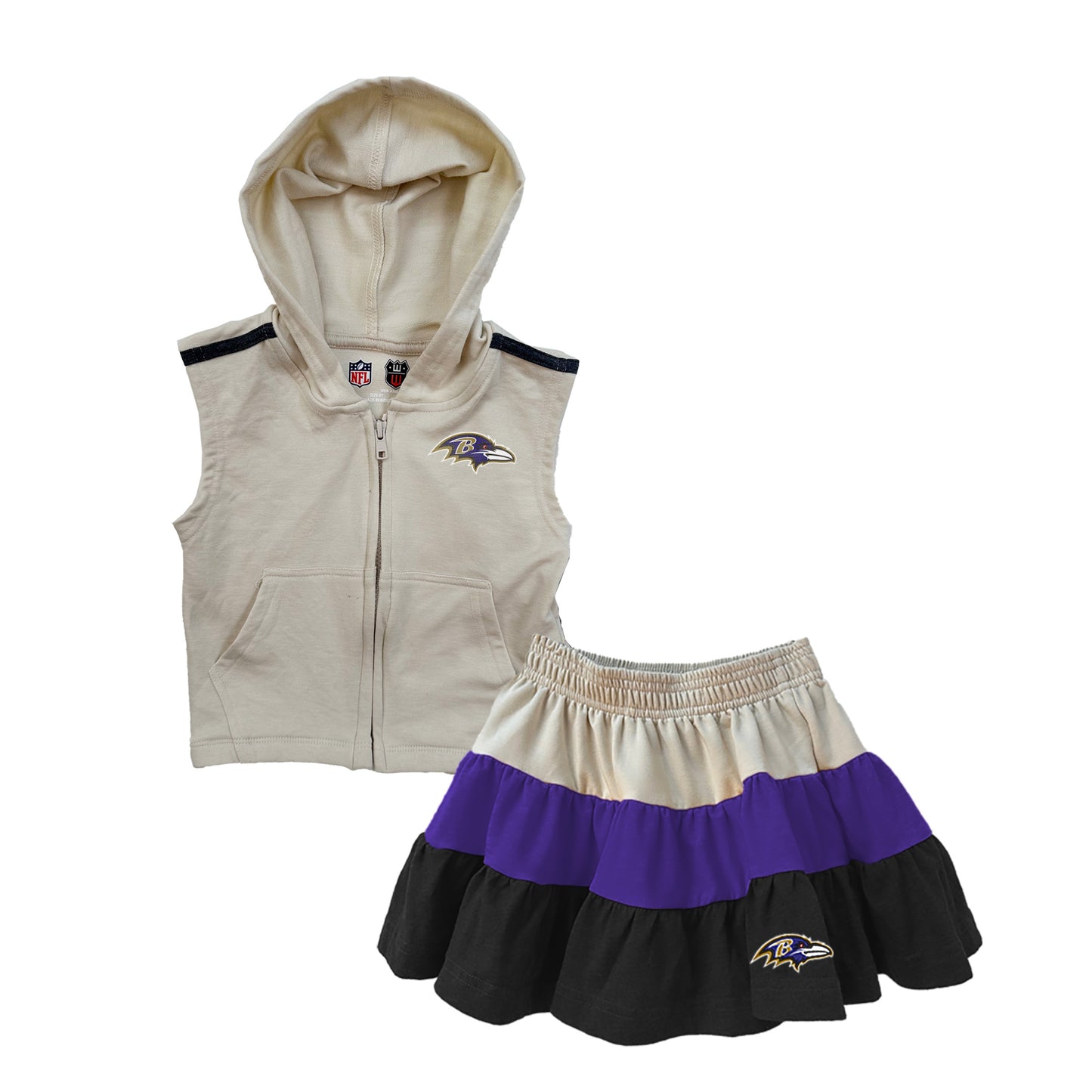 Baltimore Ravens NFL Girls Sleeveless Zip Hoodie and Ruffle Skirt Set