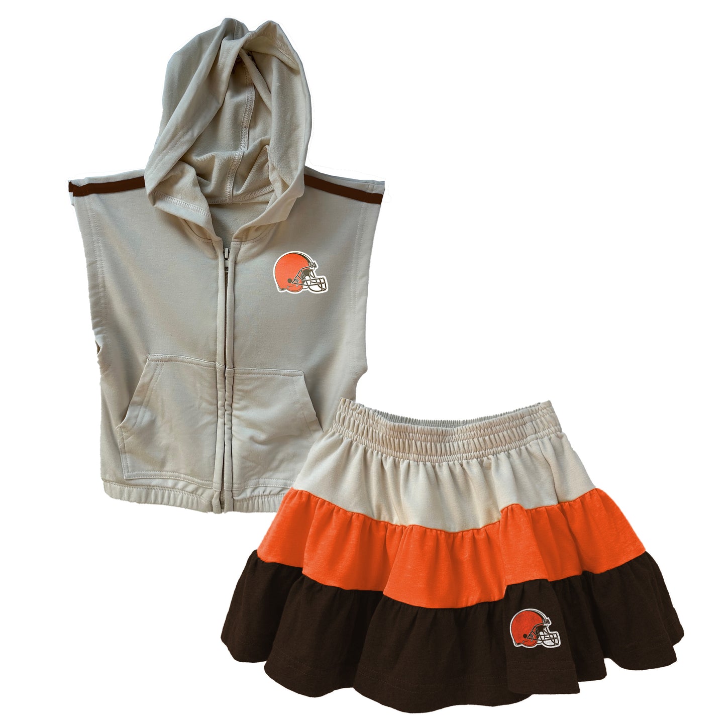 Cleveland Browns NFL Girls Sleeveless Zip Hoodie and Ruffle Skirt Set