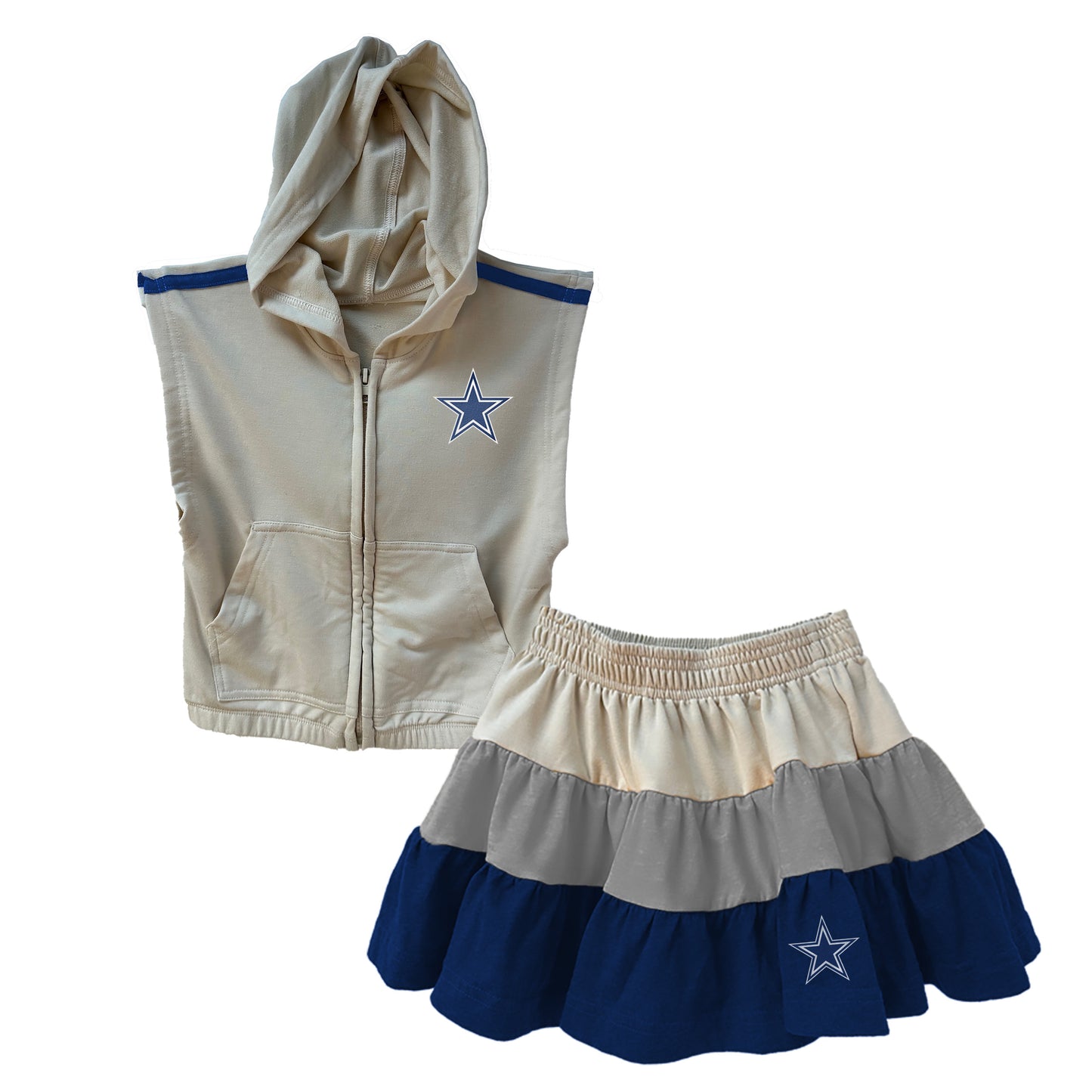 Dallas Cowboys NFL Girls Sleeveless Zip Hoodie and Ruffle Skirt Set