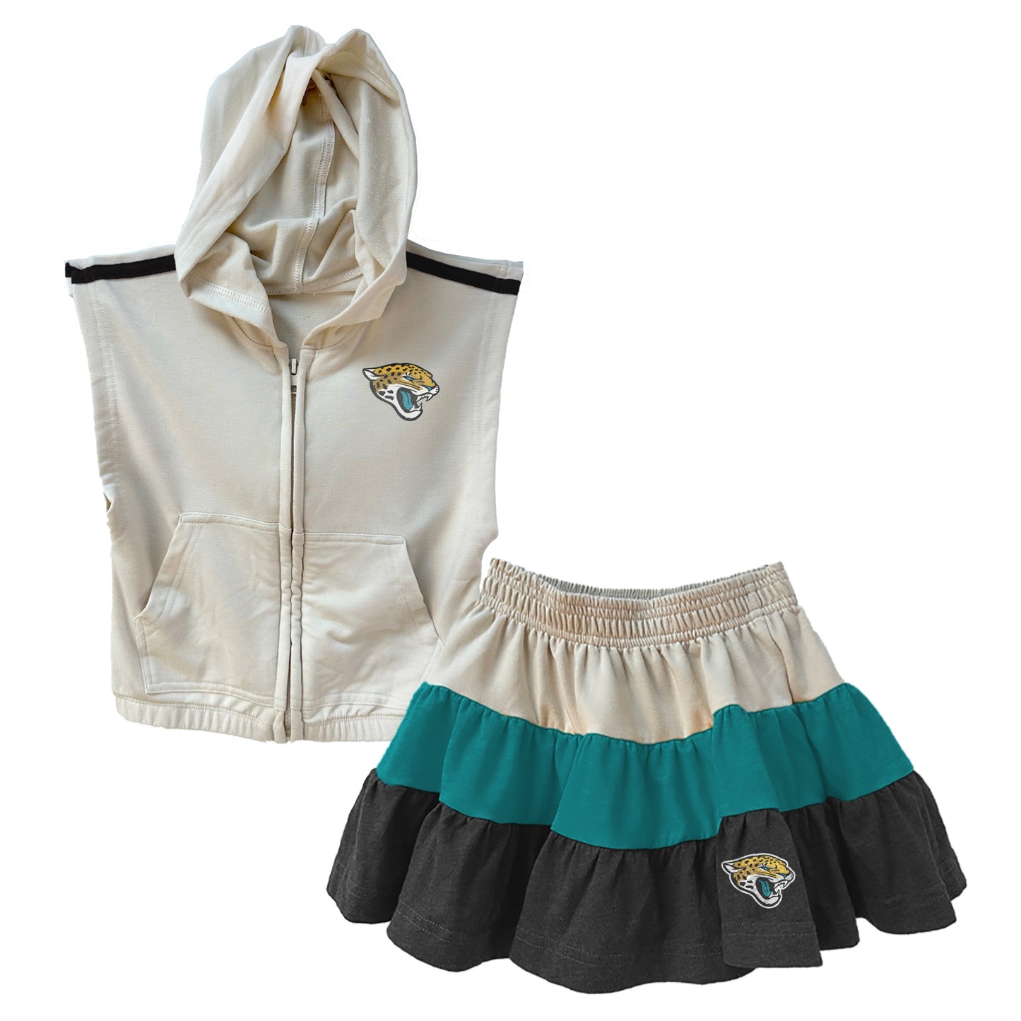 Jacksonville Jaguars NFL Girls Sleeveless Zip Hoodie and Ruffle Skirt Set