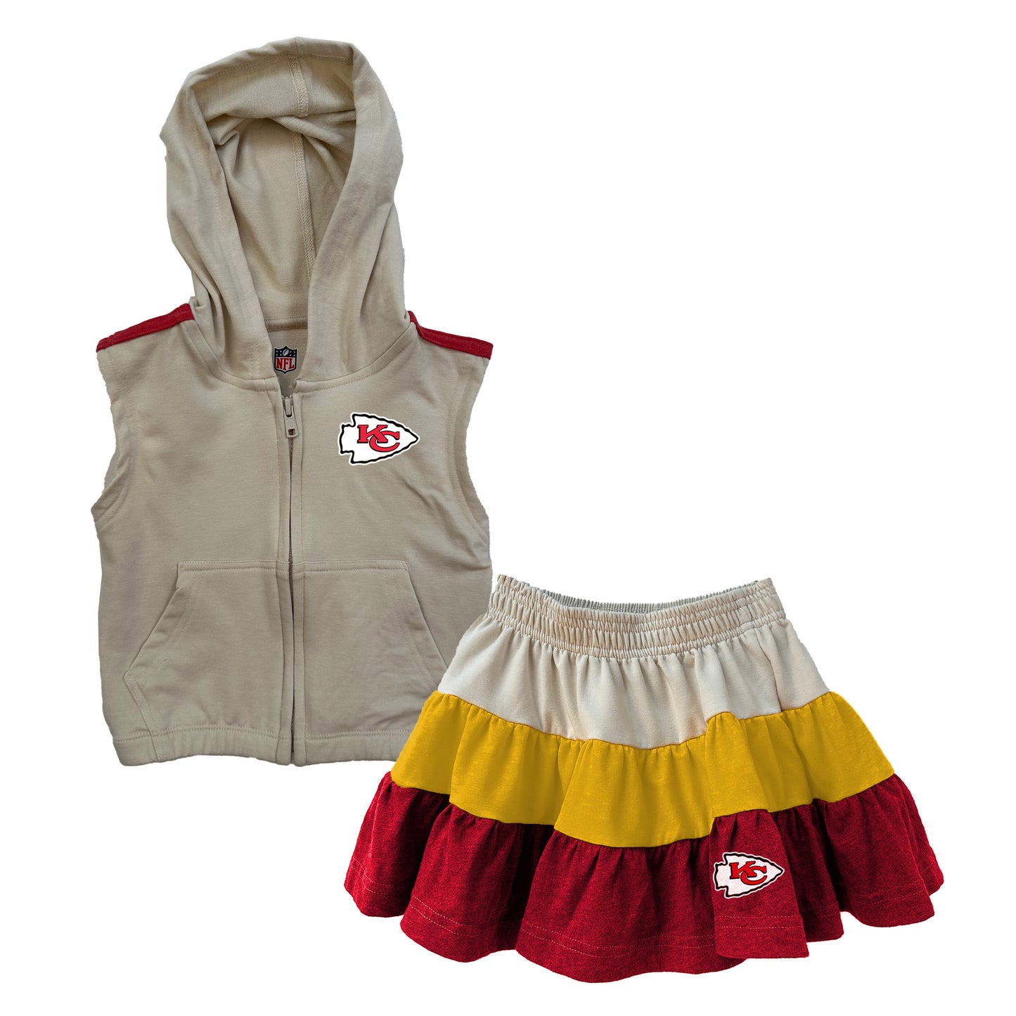 Kansas City Chiefs NFL Girls Sleeveless Zip Hoodie and Ruffle Skirt Set