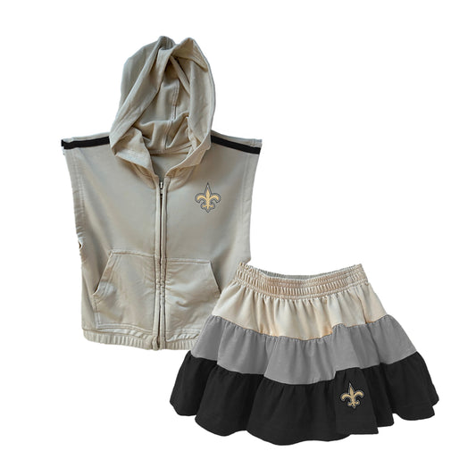 New Orleans Saints NFL Girls Sleeveless Zip Hoodie and Ruffle Skirt Set