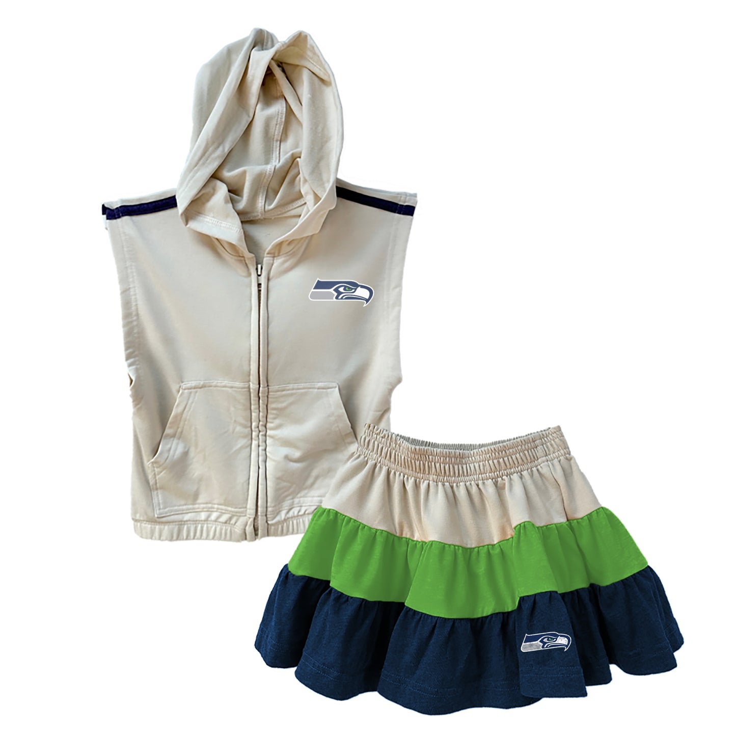 Seattle Seahawks NFL Girls Sleeveless Zip Hoodie and Ruffle Skirt Set