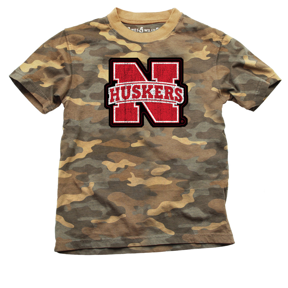 Nebraska Huskers Youth Camo SS Tee