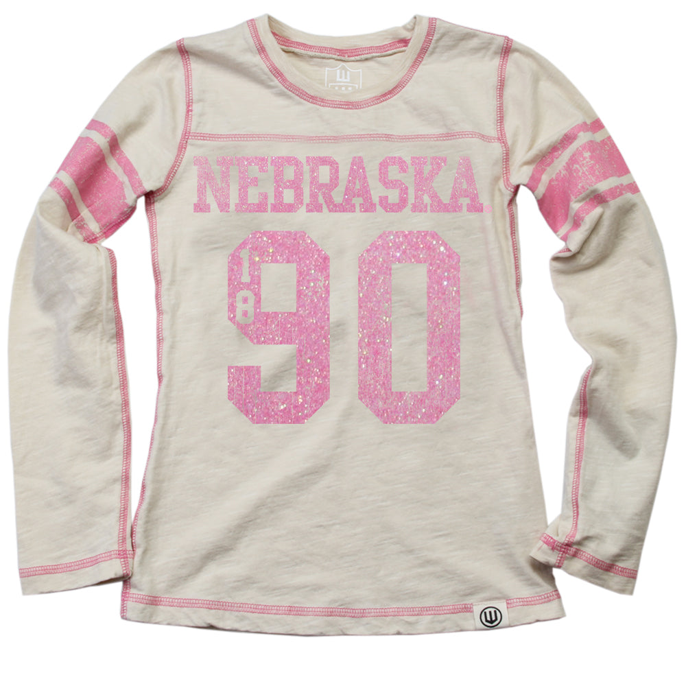 Nebraska Huskers Youth Girls Sparkle Slub LS Jersey