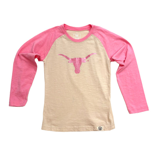 Texas Longhorns Youth Girls Foil Slub Raglan