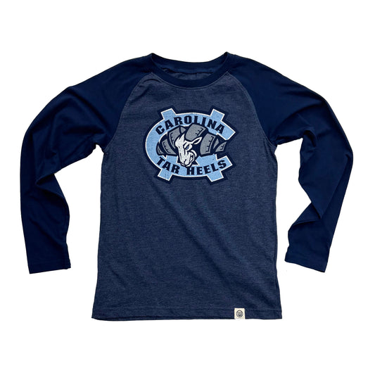 North Carolina Tar Heels Youth Heathered LS Raglan