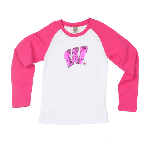 Wisconsin Badgers Youth Solid Sequin Raglan