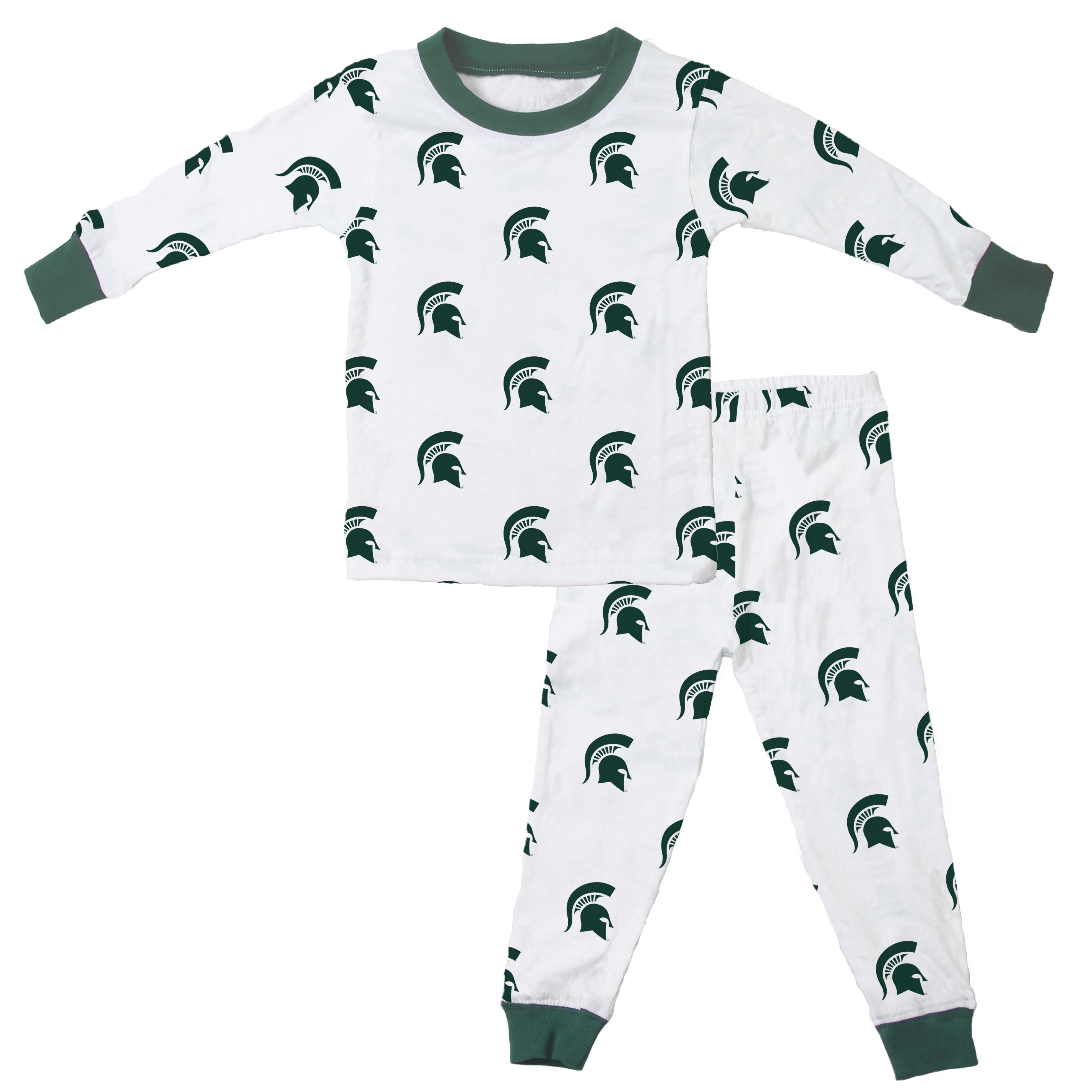 Wes & Willy Michigan State Spartans Green Allover Print Long Sleeve T-Shirt Pants Sleep Set Size: Small