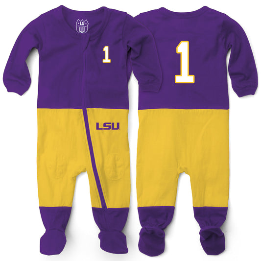 Wes & Willy LSU Tigers Infant Football PJ Footie