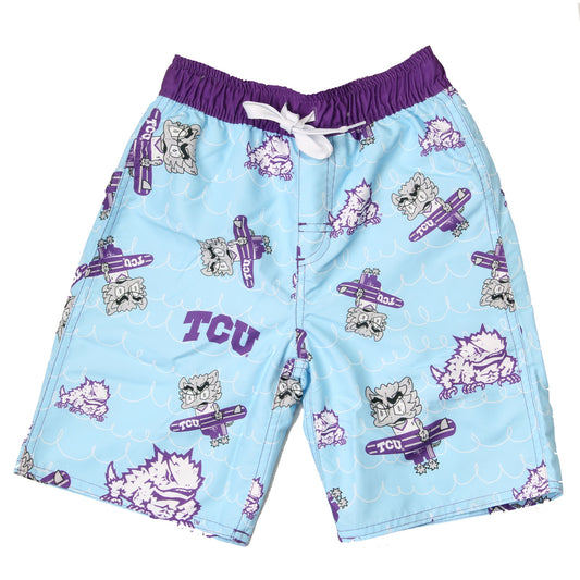 Texas Christian Horned Frogs Youth Boys Caricature Swim Trunk