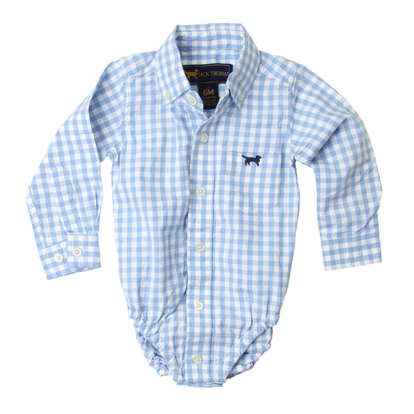 Jack Thomas Gingham Long Sleeve Bodysuit /Sky