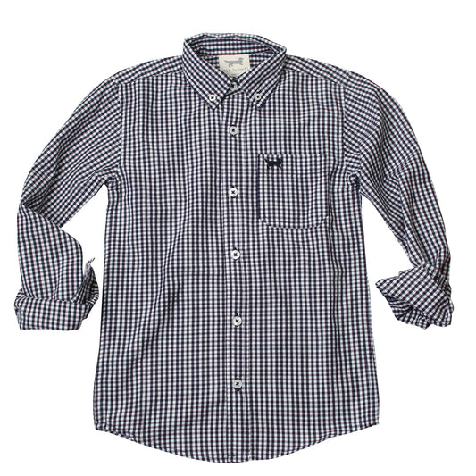 Wes & Willy Mini Gingham Long Sleeve Shirt/Navy