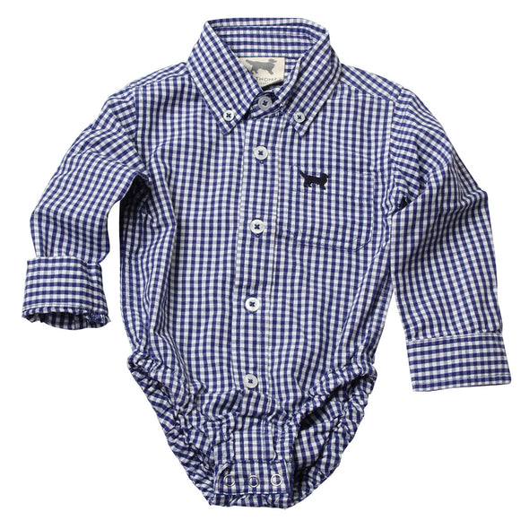 Wes & Willy Mini Gingham Long Sleeve Bodysuit/Blue Moon