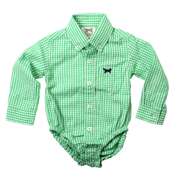 Wes & Willy Mini Gingham Long Sleeve Bodysuit / Green